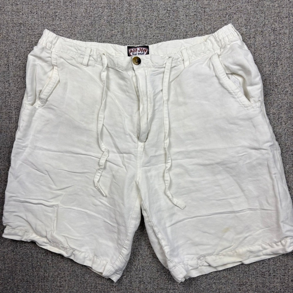 Ron Jon‎ Surf Shop Mens Linen Blend Shorts White 38 Drawstring Cargo